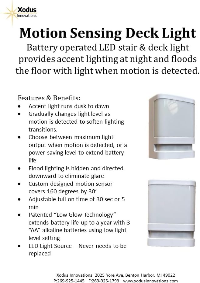 BL625-3 Motion Sensing Stair and Deck Light, LED, Battery Operated, Dusk to Dawn Sensor, 30 Seconds or 5 Minutes Brightness Setting, Indoor and Outdoor