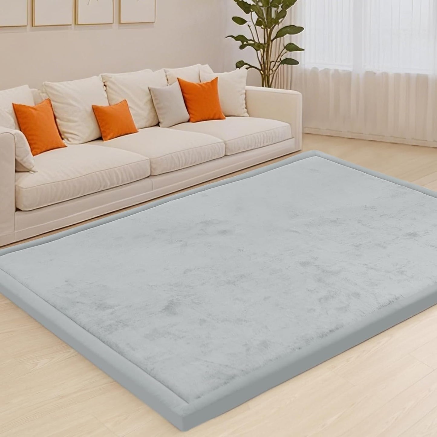 ACOMOPACK Baby Play Mat for Floor,1.3" Thick Memory Foam Area Rug for Living Room,Soft Velvet Crawling with Non-Slip Bottom for Kid,Toddler,79"×157" Tummy Time Nursery Rugs,Yoga（Light Grey）