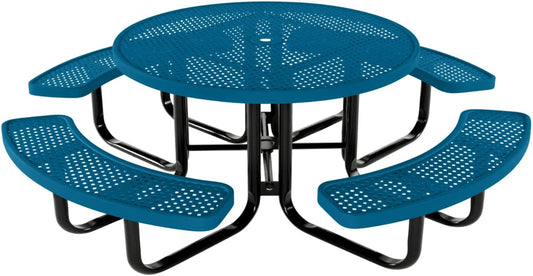 Coated Outdoor Furniture Heavy-Duty Portable Outdoor Kids Table with Umbrella Hole, Punched Steel Kids Picnic Table, Commercial-Grade, Made in America (46 In, Round, Childrens, Light Blue)