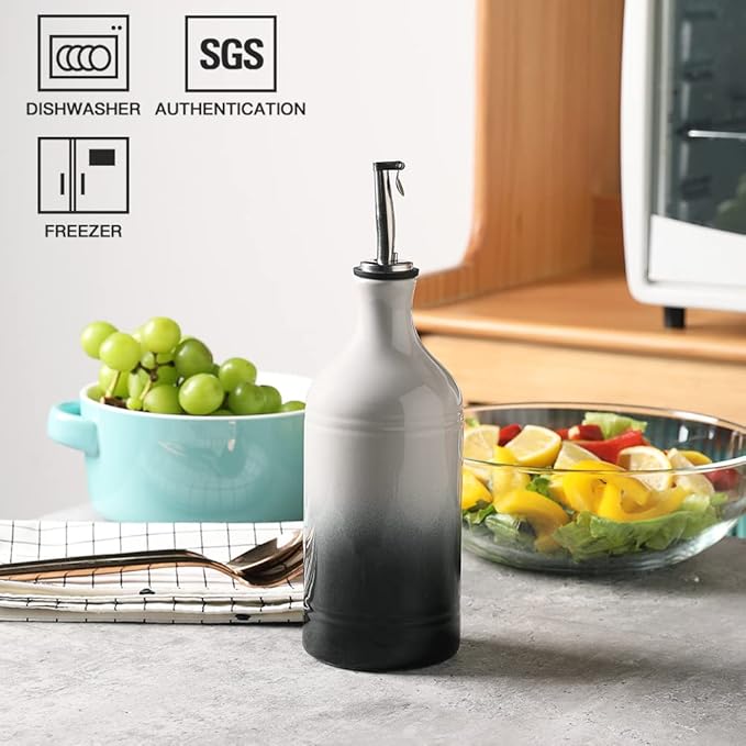 Sweejar Ceramic Olive Oil Dispenser Bottle, Opaque Oil Cruet Protects Oil to Reduce Oxidation, Suitable for Oil, Vinegar, Coffee Syrups & Other Liquids, Pack of 1, 15.5 Fl Oz (Gradient Gray)
