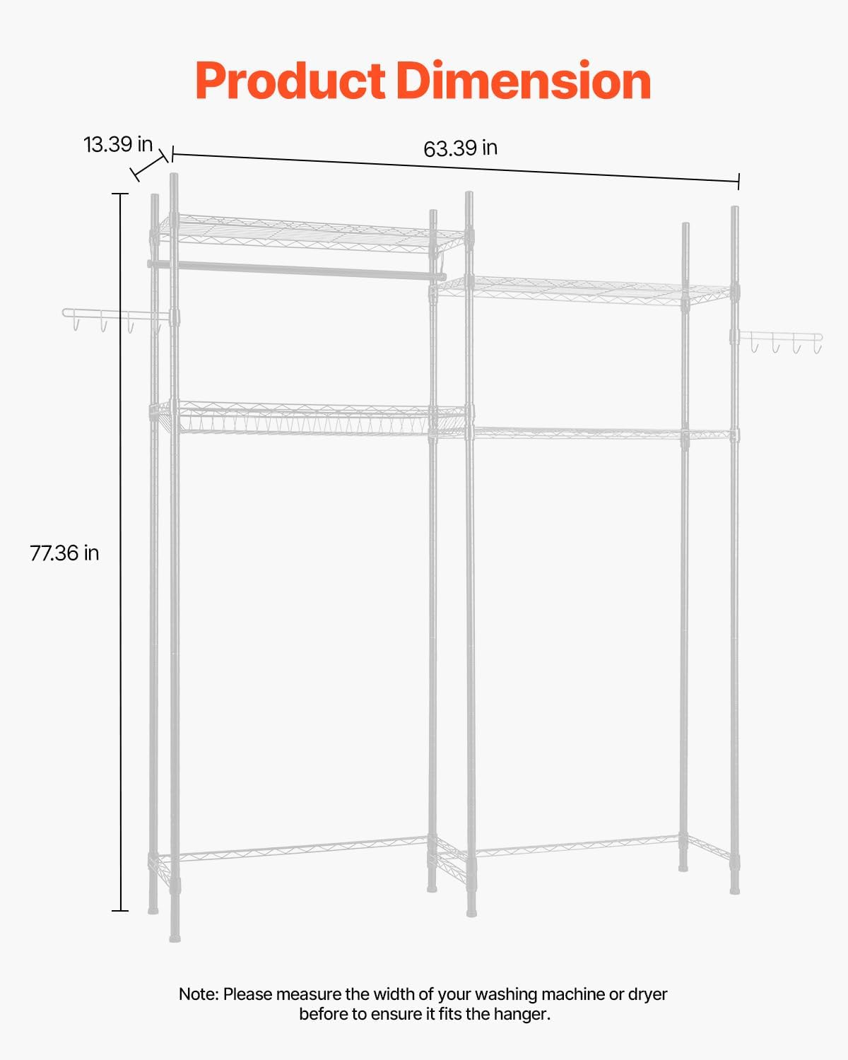 VEVOR Over The Washer and Dryer Storage Shelf, 4 Tier Laundry Room Drying Rack with Hanger Rod and Hooks, Adjustable Over Washer and Dryer Shelves, Laundry Room Shelf Storage Space Saver, White