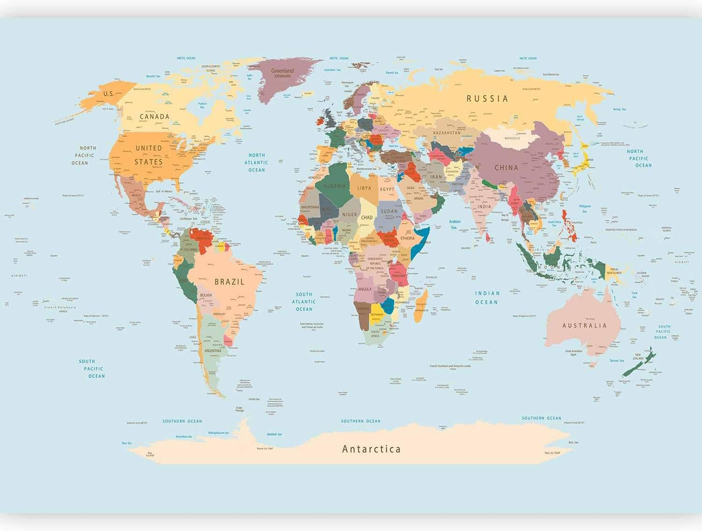 artgeist Premium Wall Mural World Map 138x101 in - XXL Non-Woven Wallpaper Fleece Wall Decor Photo Print Picture Image Design Home Map of The World k-B-0001-a-c