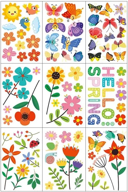 Set of 93 PCS Hello Spring Summer Window Cling Sticker Daisy, Sunflower, Birds, and Butterfly Window Stickers, Spring and Summer Decor, Home, Shop, Party Window Glass Display Stickers