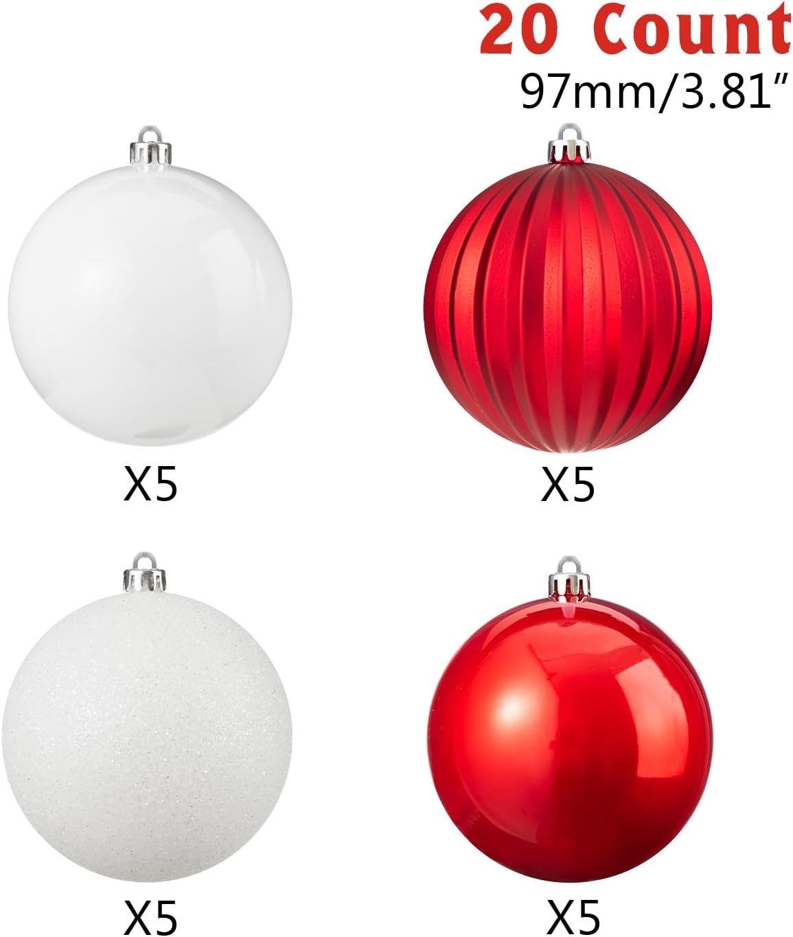 Every Day is Christmas 20ct Christmas Ornaments, Shatterproof Christmas Tree Ornaments Set, 92cm/3.6" Christmas Balls Decoration