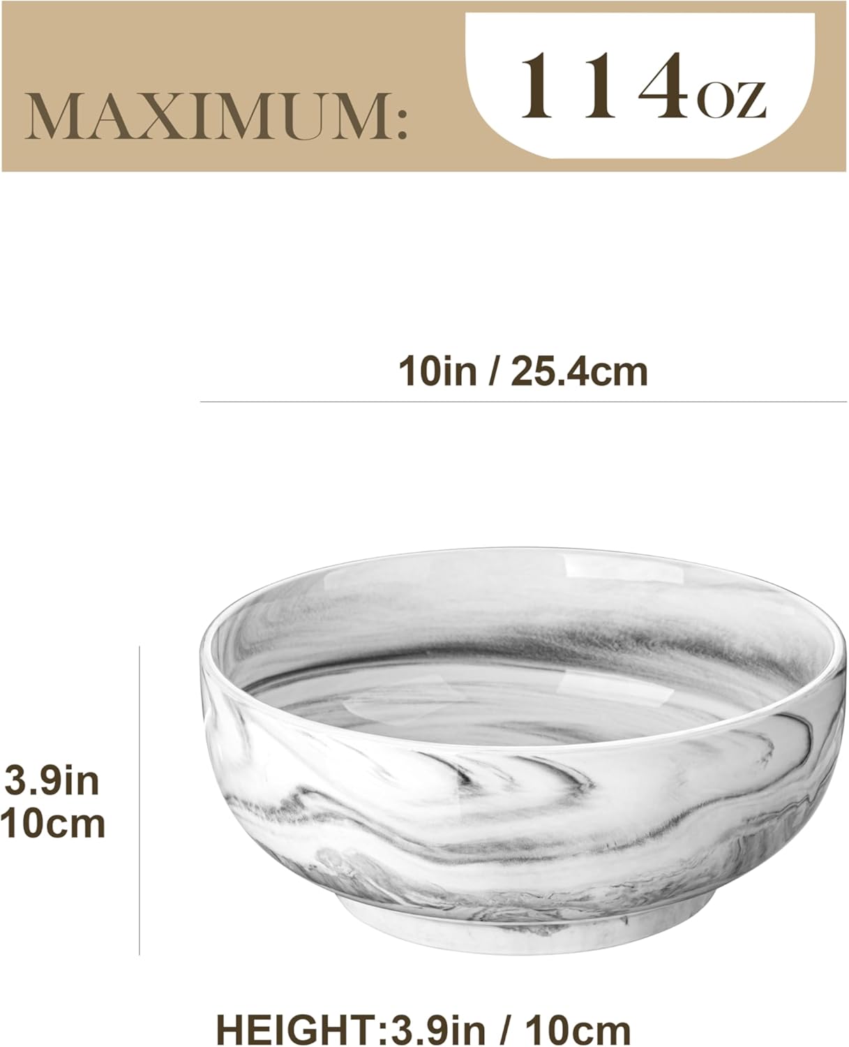 MALACASA Salad Bowls, 114 OZ(10") Extra Large Serving Bowls Set of 2, Porcelain Marble Grey Bowls Set for Soup, Salad, Ramen and Fruit, Dishwasher& Microwave Safe, Series REGULAR