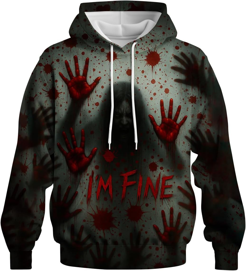 LAOLIUSN Novelty Long Sleeve Hoodie Funny Fashion Bloody Sweatshirts