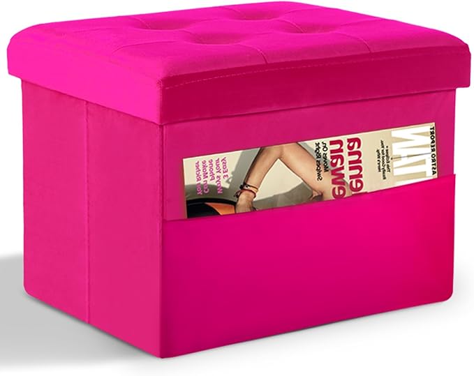 LINMAGCO Storage Ottoman Folding Foot Stool Foot Rest with Side Pocket Modern Ottoman with Storage Short Sofa Stool Velvet 17x13x13(ROSEO)