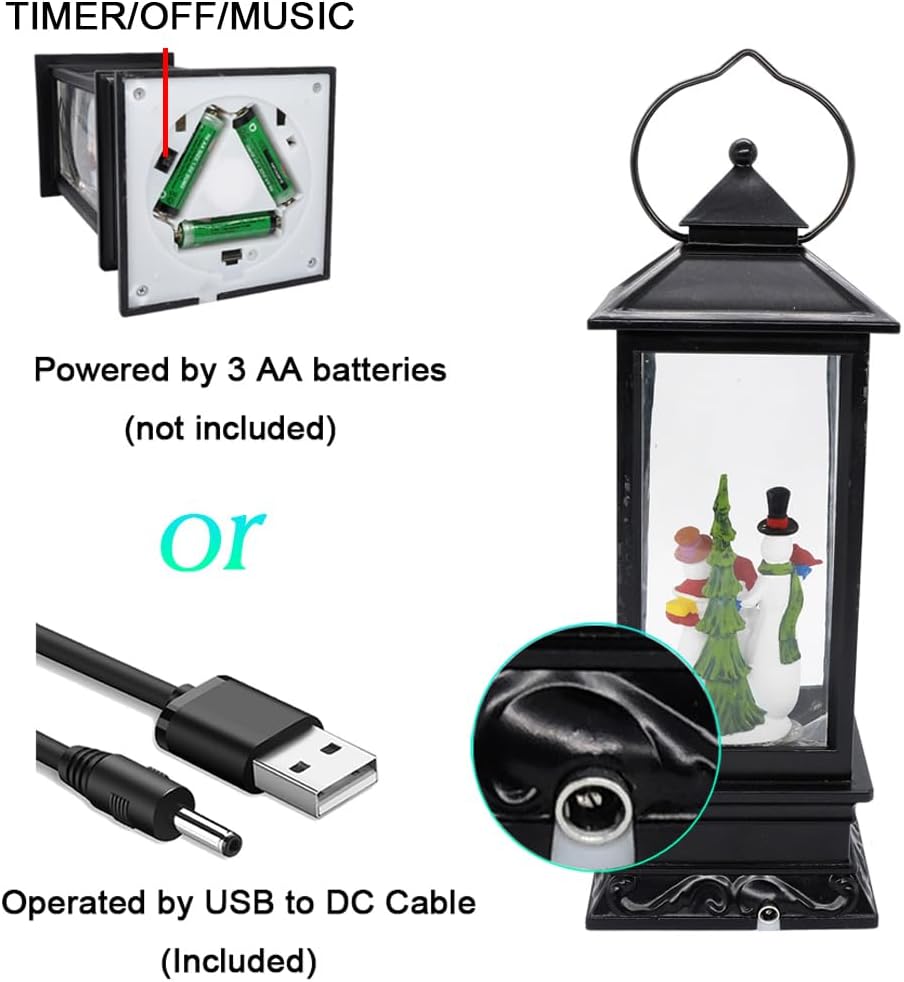 Eldnacele Singing Battery Operated Musical Lighted Christmas Snowman Water Glittering Swirling Snow Globe Lantern with Music Christmas Home Decoration and Gift, Snowman Family