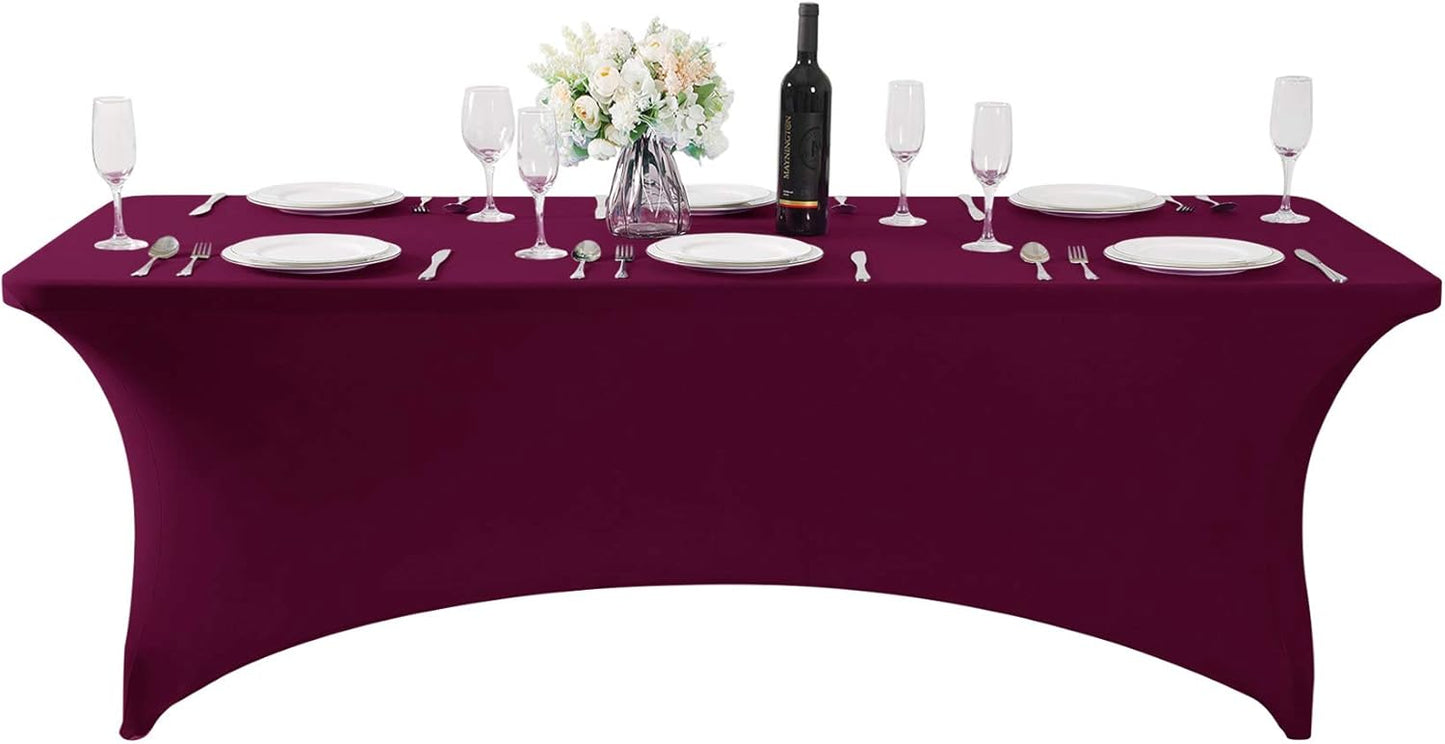 2Pack Spandex Table Cover for 8FT or 4ft or 6ft Table Universal Fitted Stretch Tablecloth for Party, Banquet, Wedding and Events-Burgundy