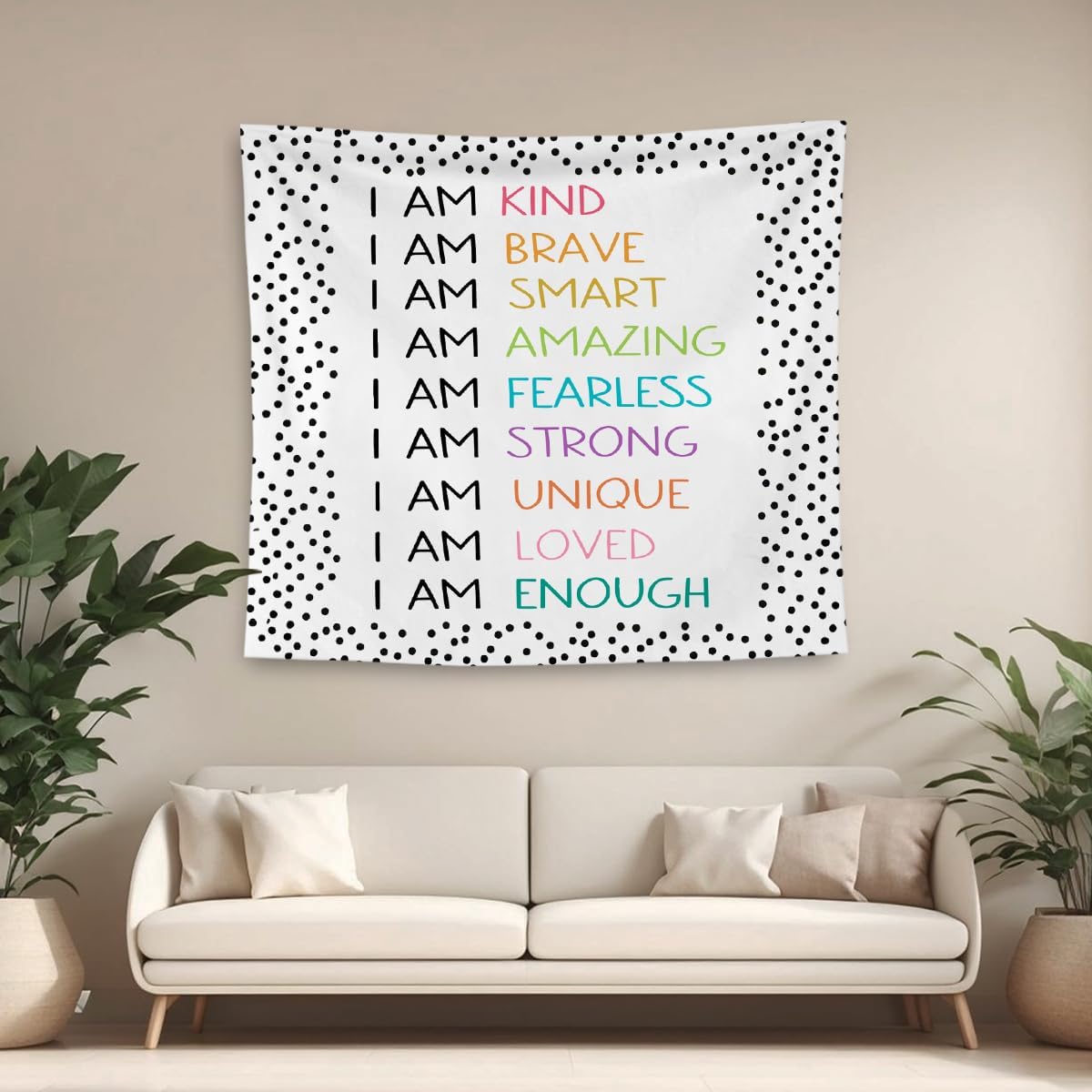 QGFM Positive Affirmations Wall Decor, I am Kind Brave Smart Inspirational Tapestry Wall Hanging for Classroom Nursery Kids Room Playroom Decor, Positive Affirmations for Kids, 50x60 Inches
