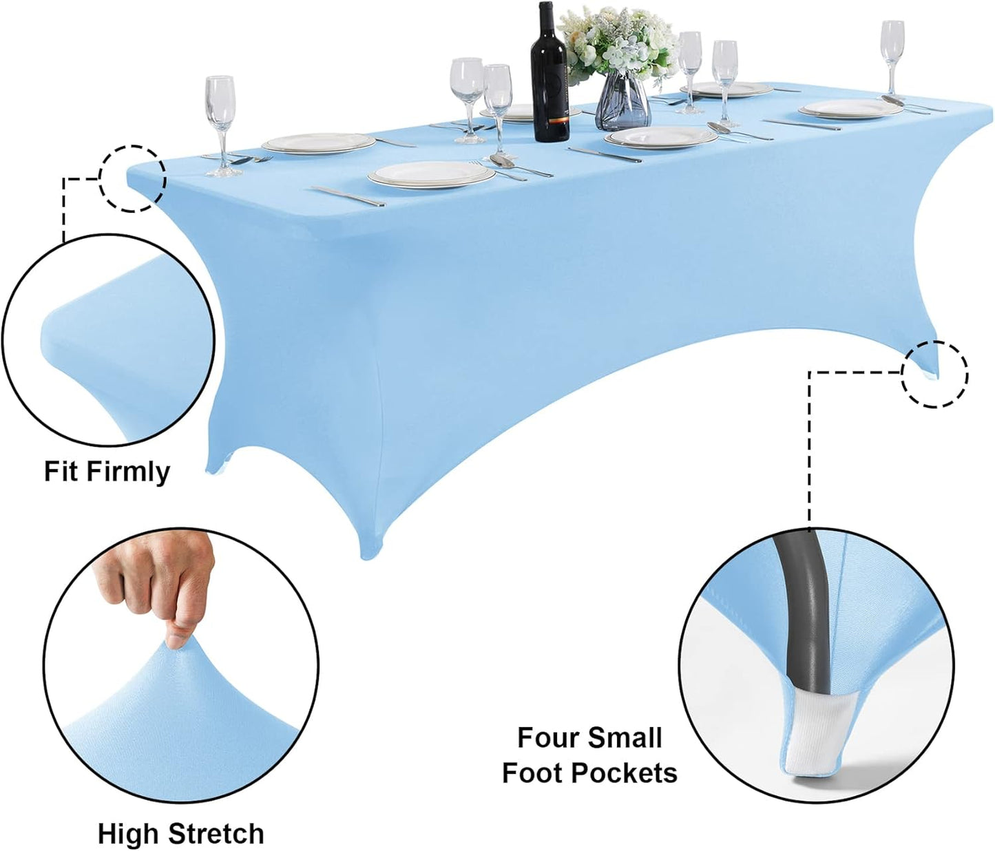 SuperO 2Pack Waterproof Spandex Table Cover for 4FT Table Universal Fitted Stretch Tablecloth for Party, Banquet, Wedding and Events-Blue Mist