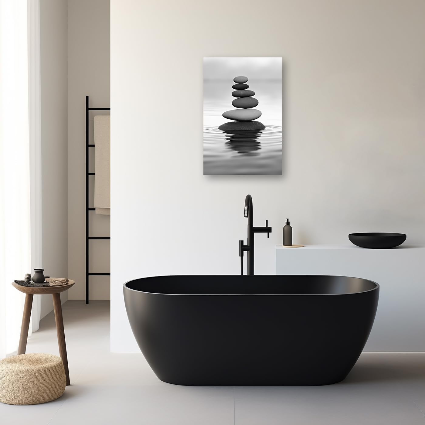 DOARTDO Zen Picture Wall Decor Black and White Zen Stone Canvas Wall Art Spa Stone Picture Print Bathroom Yoga Room Decor Frame (28.00" x 42.00", Zen Stone - 2)