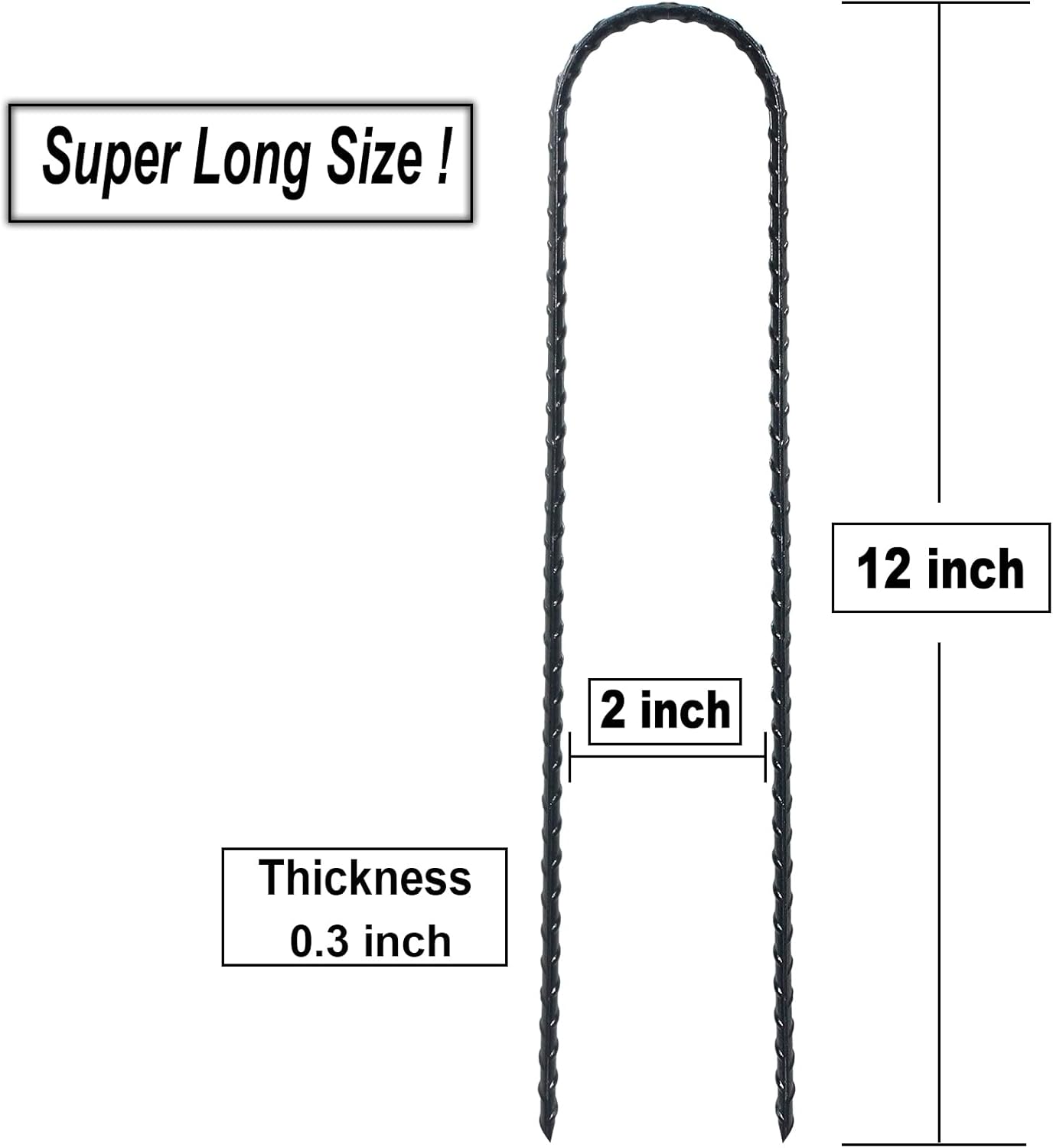 DTANX 12 Pack 12 Inch Rebar Stakes Heavy Duty Trampoline Anchors, Garden Stakes Tent Stakes Steel Ground Anchors, Black