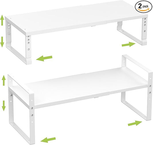 Expandable,Stackable Spice Rack,Seasoning Organizer and Storage,Spices Jar Racks for Cabinet,Countertop, Metal Pantry, Cupboard,Laundry Storages,Heavy Duty(2 Packs/Medium/White)