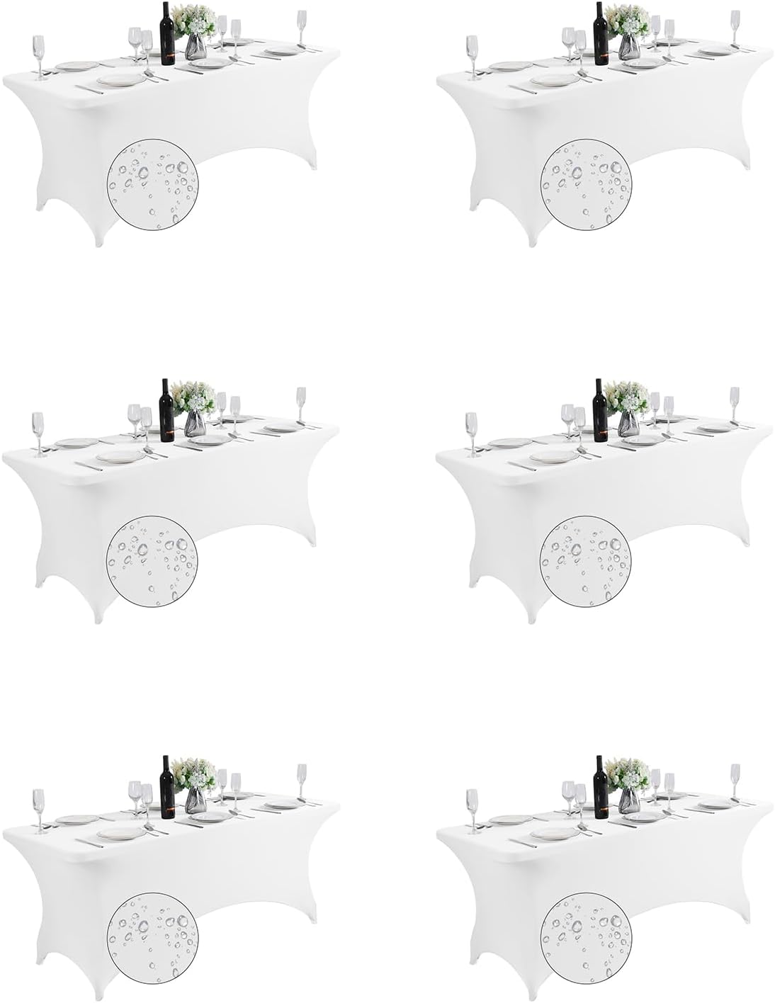SuperO 6Pack Waterproof Spandex Table Cover for 6FT Table Universal Fitted Stretch Tablecloth for Party, Banquet, Wedding and Events-White