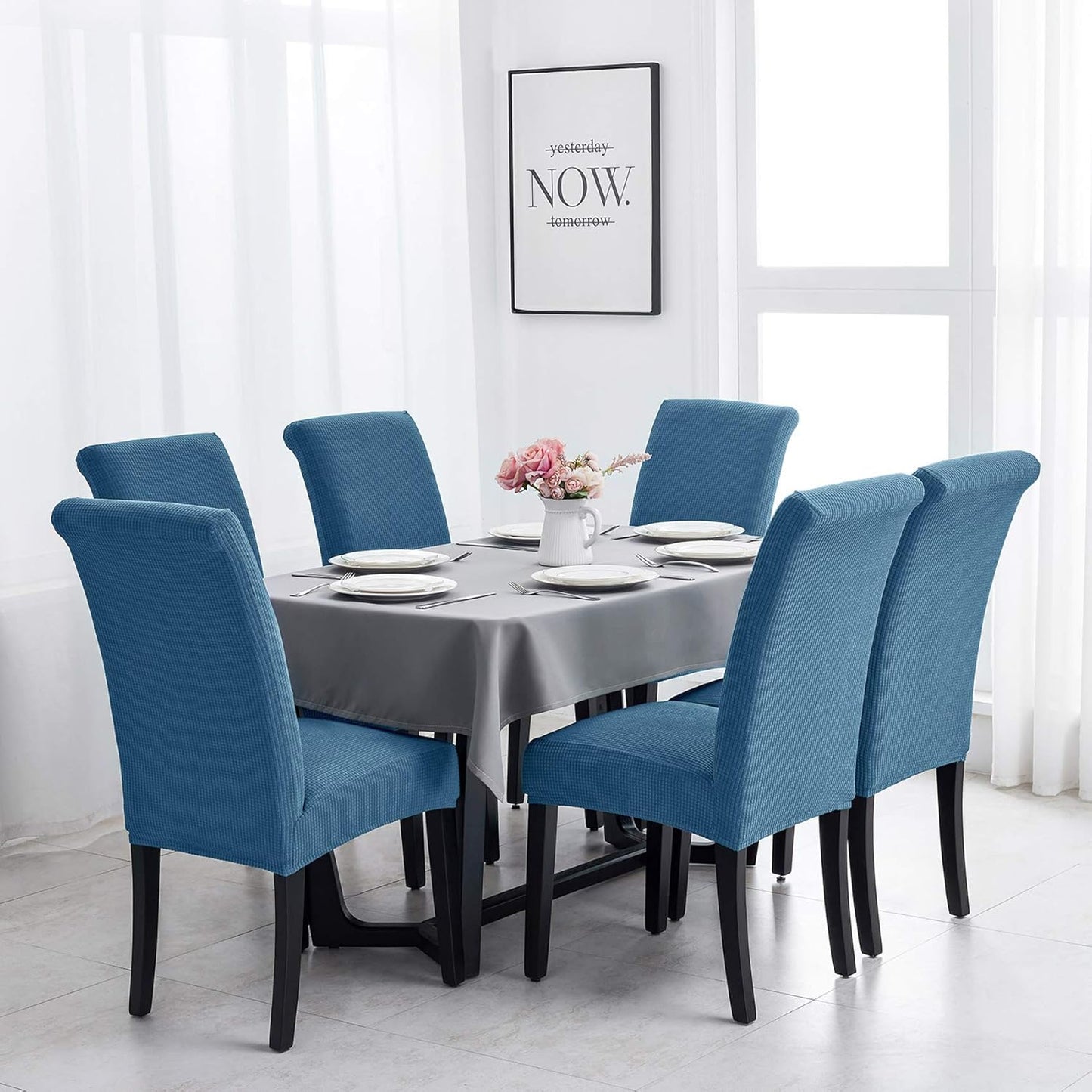 Joccun Chair Covers for Dining Room Set of 4,Chair Slipcovers Stretch Dining Room Chair Covers Seat Protector,Washable Parsons Chair Cover for Home,Hotel,Banquet(Dark Blue,4 Pack)