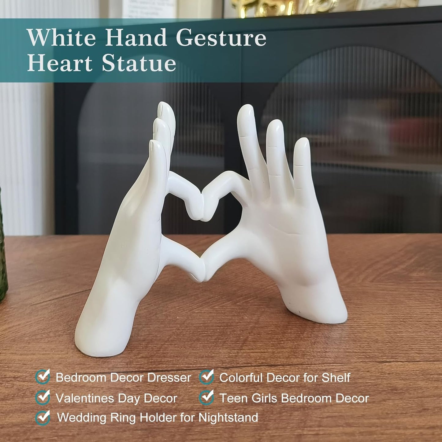 Accessoryway White Heart Hands Sculpture Decor - Valentines Day Decorations for Living Room, Bedroom, Office & Shelf Decor,Unique Heart Hands Ring Holder Display for Girls & Wedding Decorations