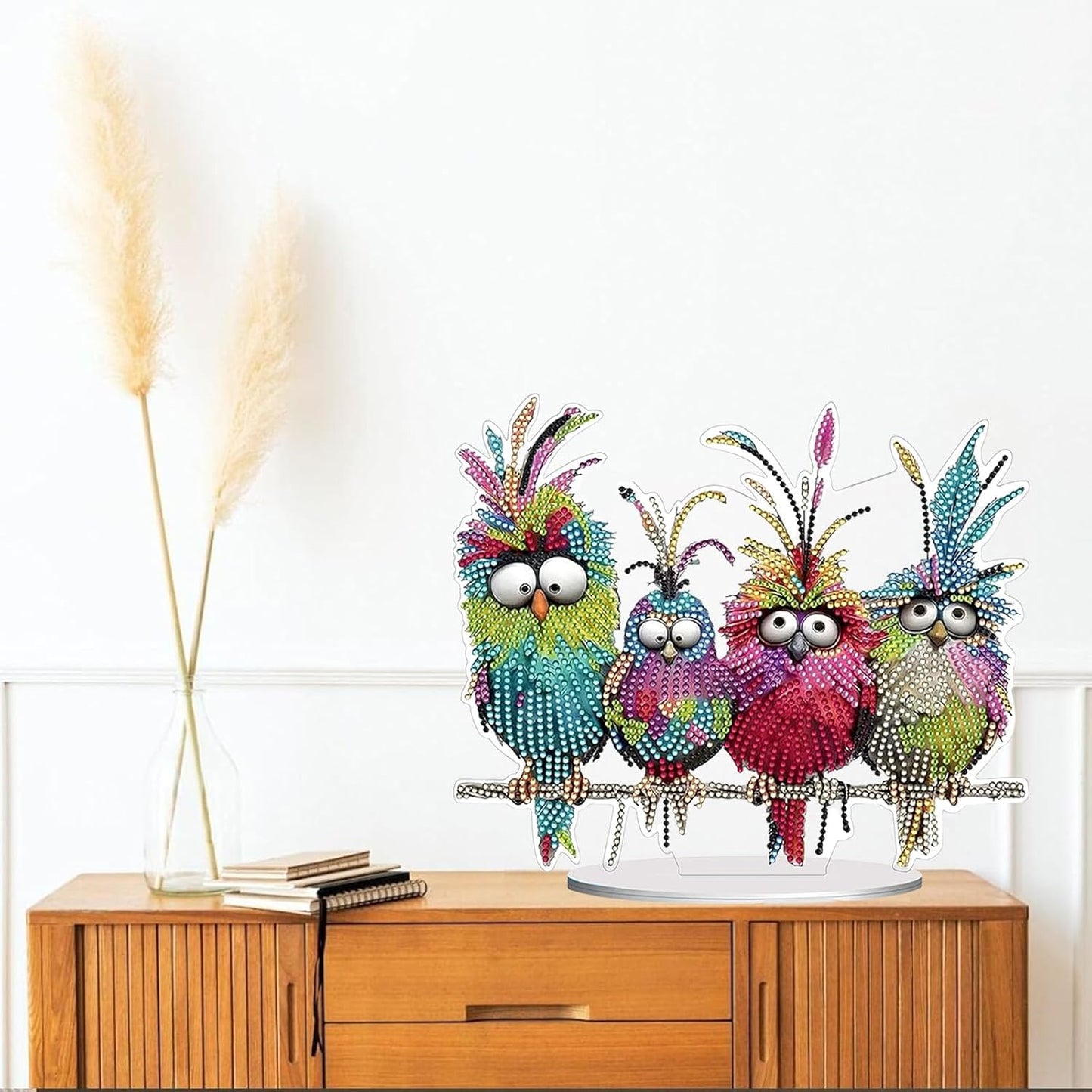 Diamond Painting Kits for Adults Beginners, 5D Full Drill Birds Crystal Art Desktop Ornament, DIY Single Sided Home Office Desk Decor, Creative Craft Gift Set with Tools