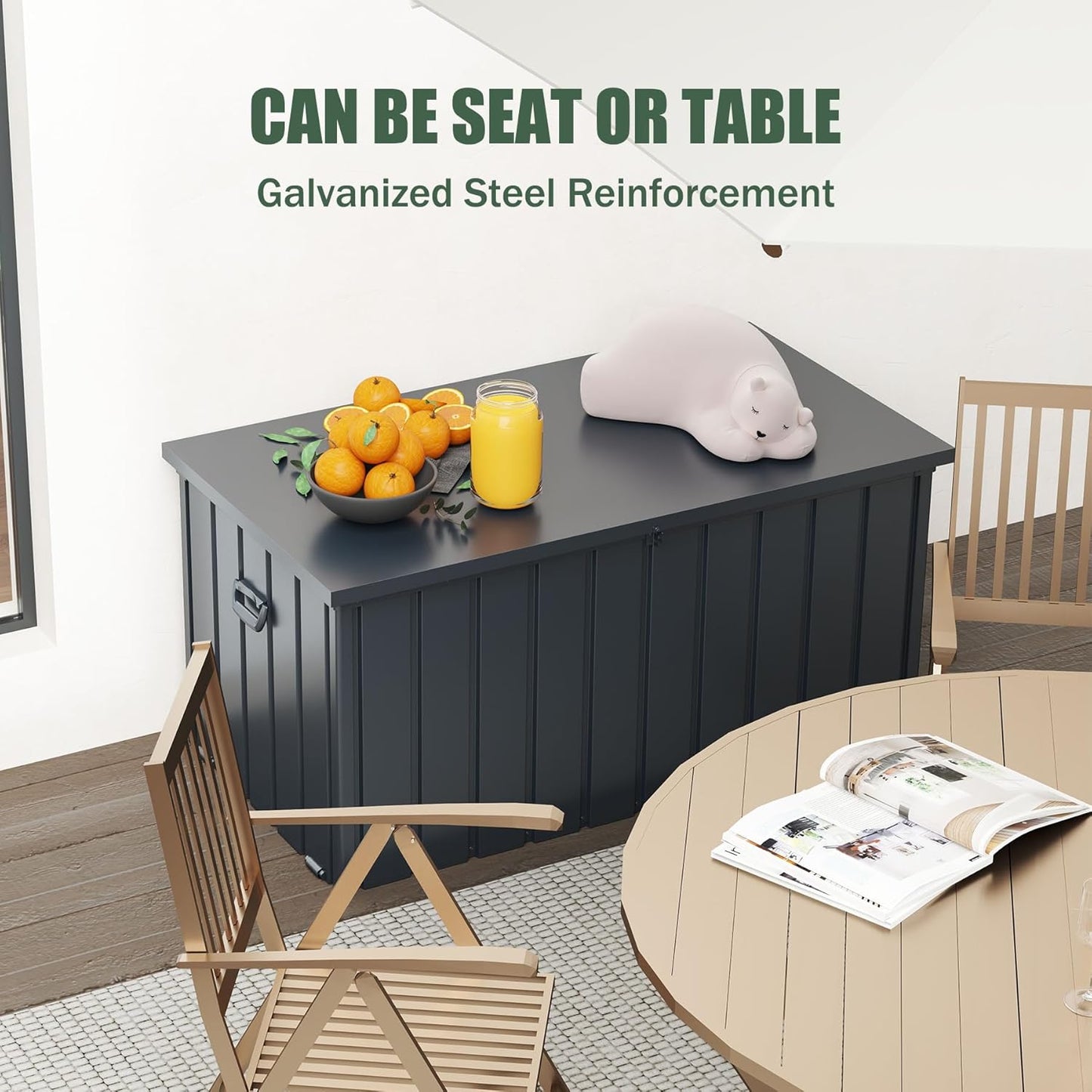 Domi Deck Box 160 Gallon, Waterproof Lockable Steel Outdoor Storage Container for Outside Cushions, Garden Tools and Pools Equipment, Gray