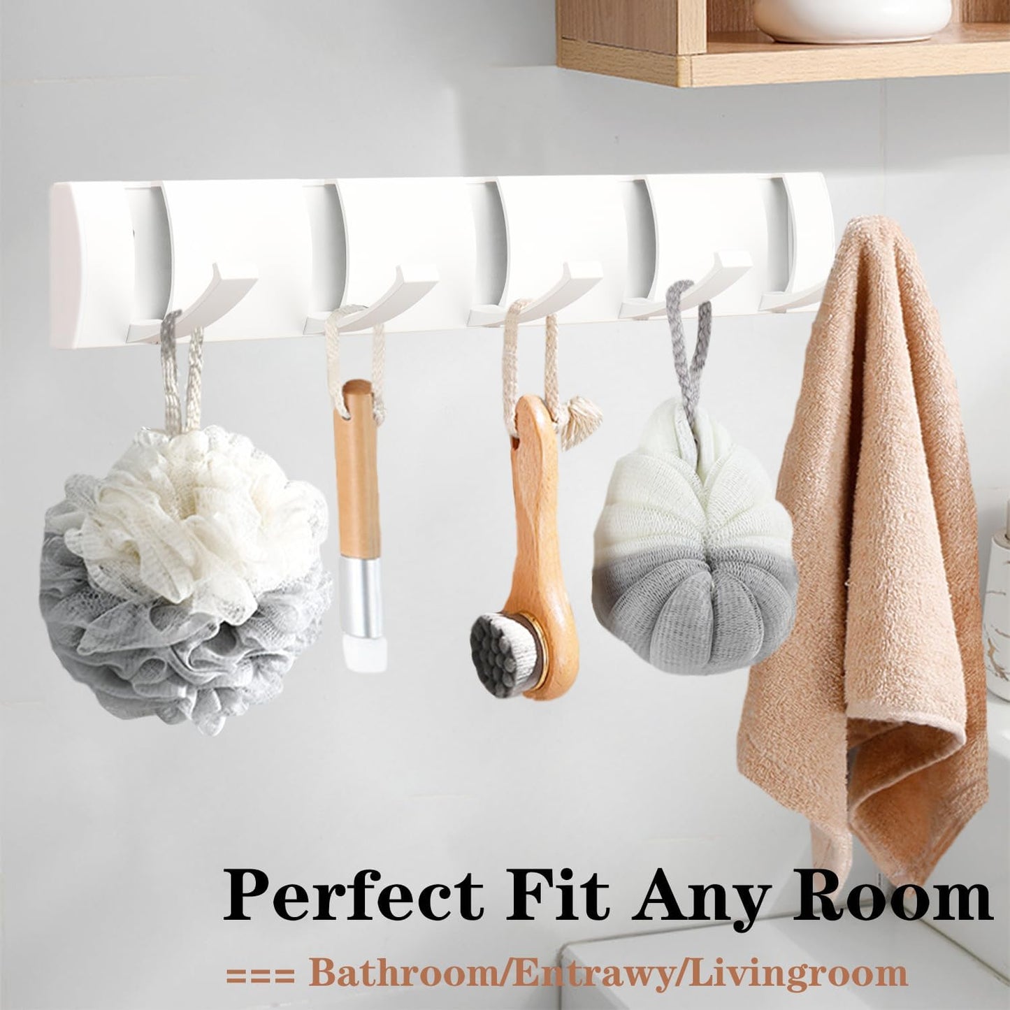 Folding Coat Hooks, Wall Mounted Coat Rack with 5 Retractable Hooks, Heavy Duty Towel Rack for Bathroom Wall Hook for Hanging Clothes Bathrobe, Stainless Steel Coat Hanger for Entryway(White)