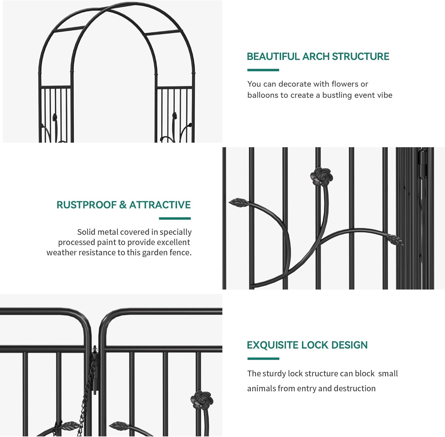 YITAHOME Metal Garden Arbor with Gate, Garden Arch for Climbing Plants Outdoor, Wedding Arches for Ceremony, Black Garden Archway for Backyard, Lawn and Patio