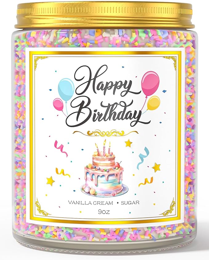 Birthday Candles - 9 oz Happy Birthday Candle with Vanilla Birthday Cake Scent, Gifts for Women & Men, Friendship Ideas