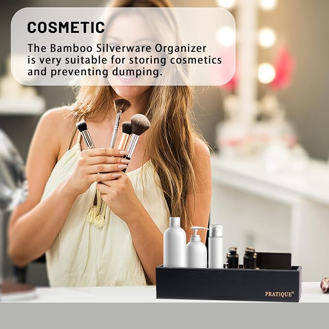 Bamboo Drawer Organizer - Kitchen Utensil Organizer Silverware Tray Cutlery Holder，Office Desk Supplies and Accessories,5.9 * 3 * 2.6inch,Black