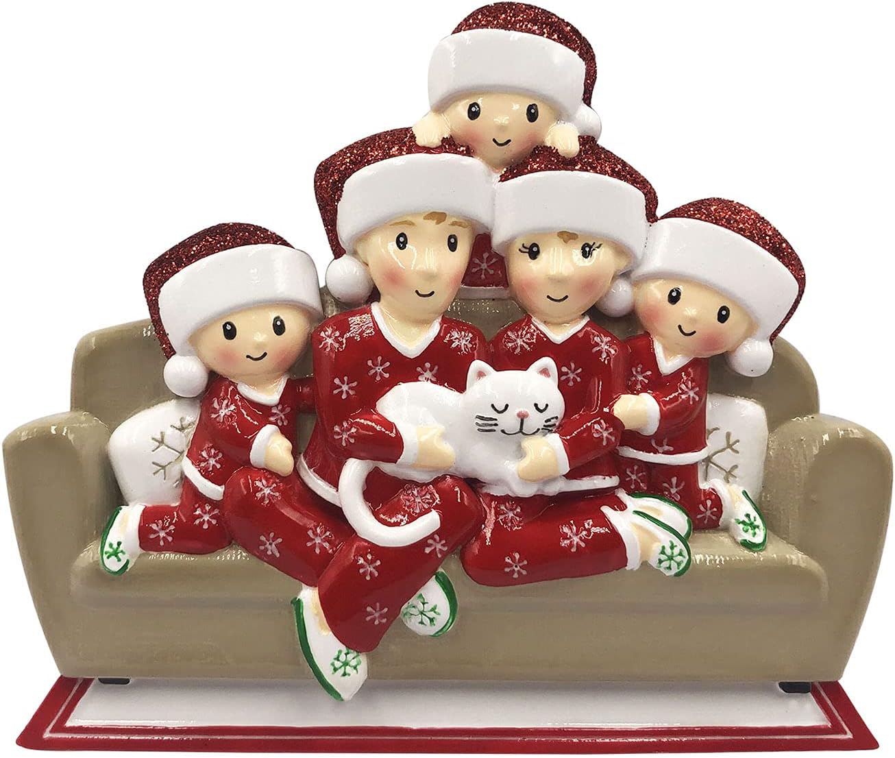 3D Matching Pajama Family of 5 with Cat Ornament 2025 Personalized Family Christmas Ornaments 2025 | Pet Lovers Personalized Tree Ornaments Customizable Gifts of Cat Lovers of Five with Pet Ornament