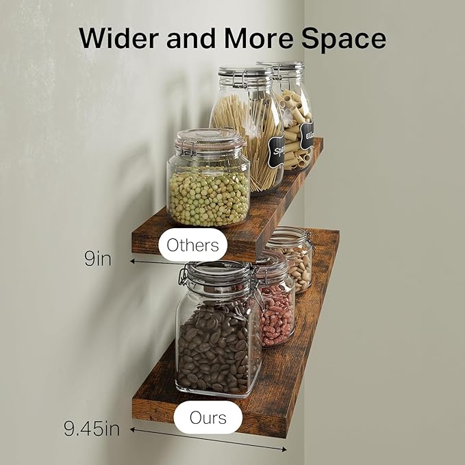 BAYKA Floating Shelves for Wall, 36 inches Wall Mounted Rustic Wood Shelves for Bathroom, Bedroom, Living Room, for Storage/Decor with 30lbs Capacity（Rustic Brown,Set of 3