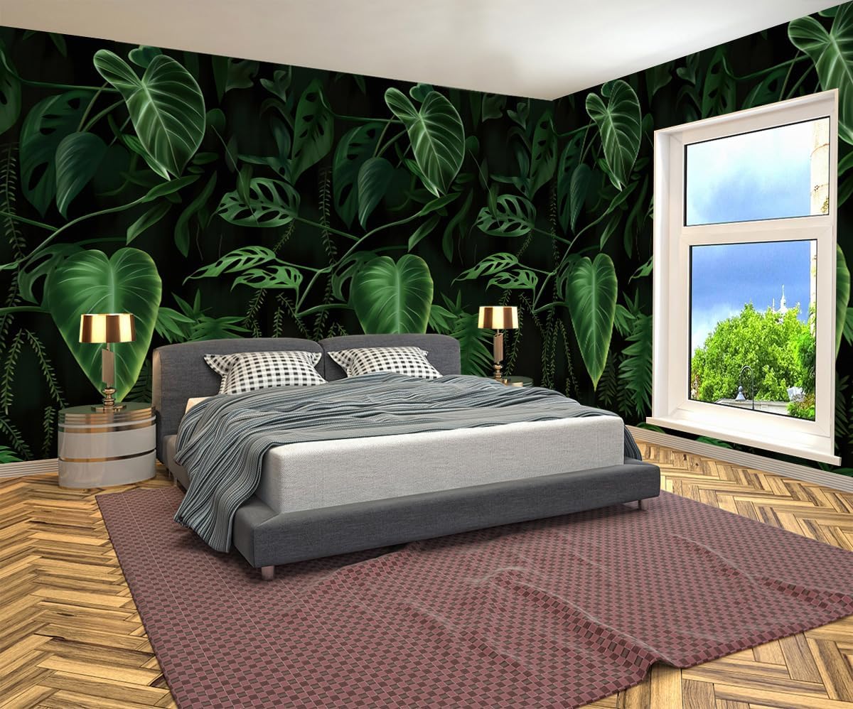 WFBHUA-Green Banana Leaf Wallpaper Mural Tropical Jungle Botanical Leaves Wallpaper for Living Room Bedroom(Not Peel and Stick)