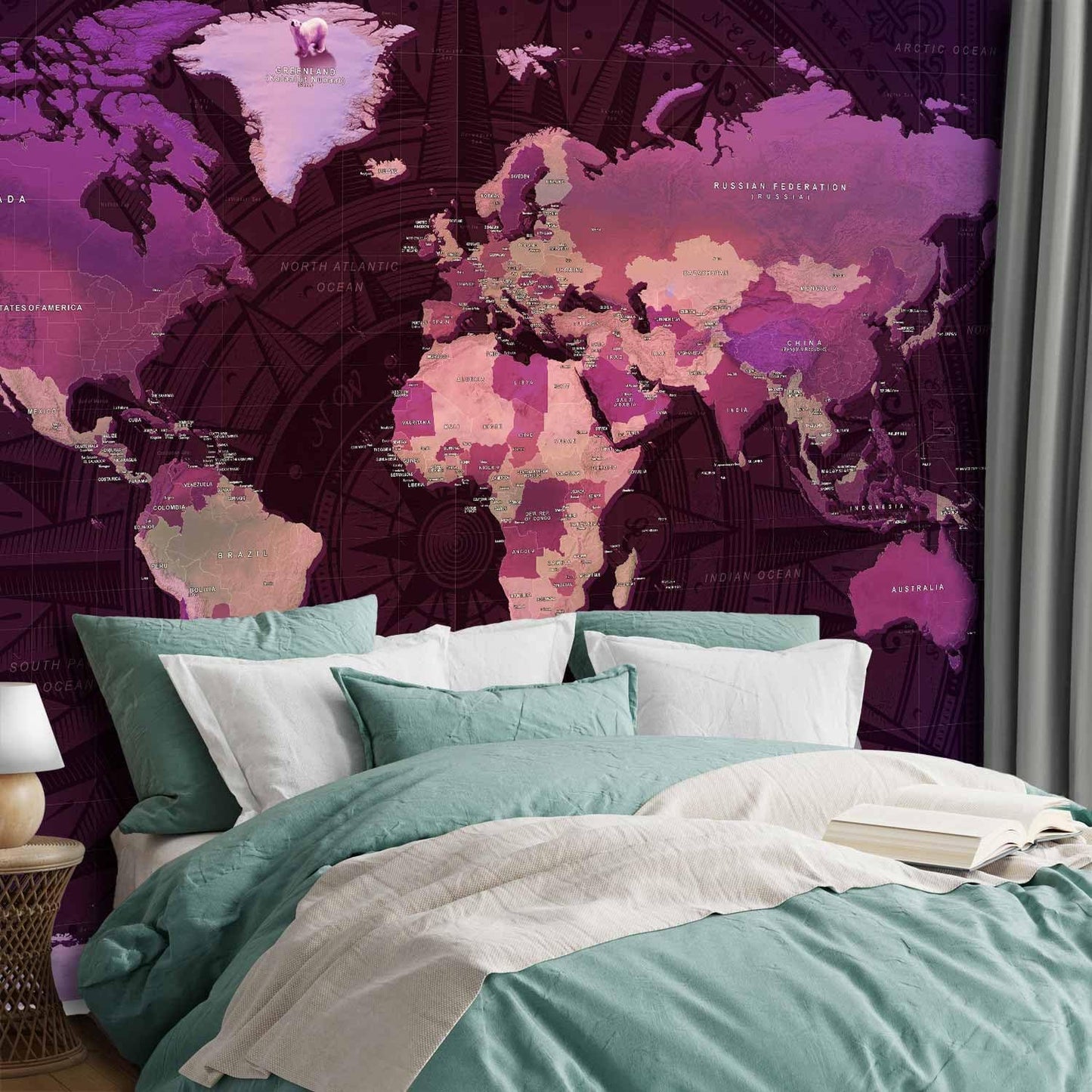 artgeist Premium Wall Mural World Map 98x69 in - XXL Non-Woven Wallpaper Fleece Wall Decor Photo Print Picture Image Design Home Map of The World k-A-0273-a-a