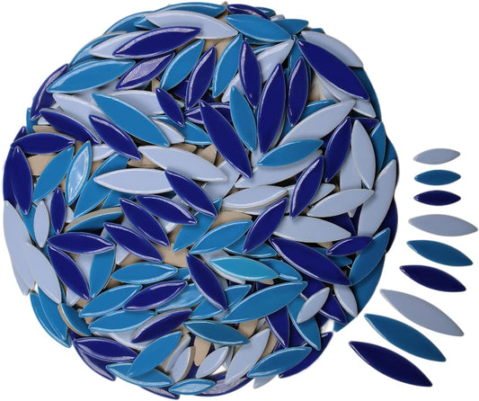 VerzTile Mosaic Tiles for Crafts - Petal Shaped Ceramic Tile Craft Hobbies & Art Projects 39 Color Options Endless Creativity DIY Design (Dark Blue Mix)