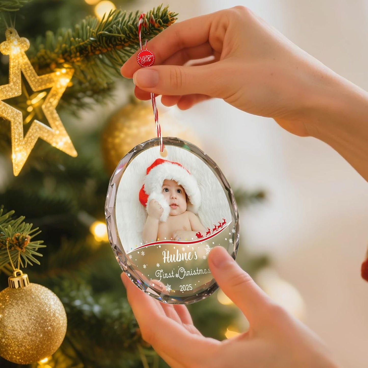 Bemaystar Baby First Christmas Ornaments 2025–Personalized Crystal Ornaments with Photo and Name–Custom Newborn Keepsake Gift–Christmas Tree Decoration for Baby Girl Boy