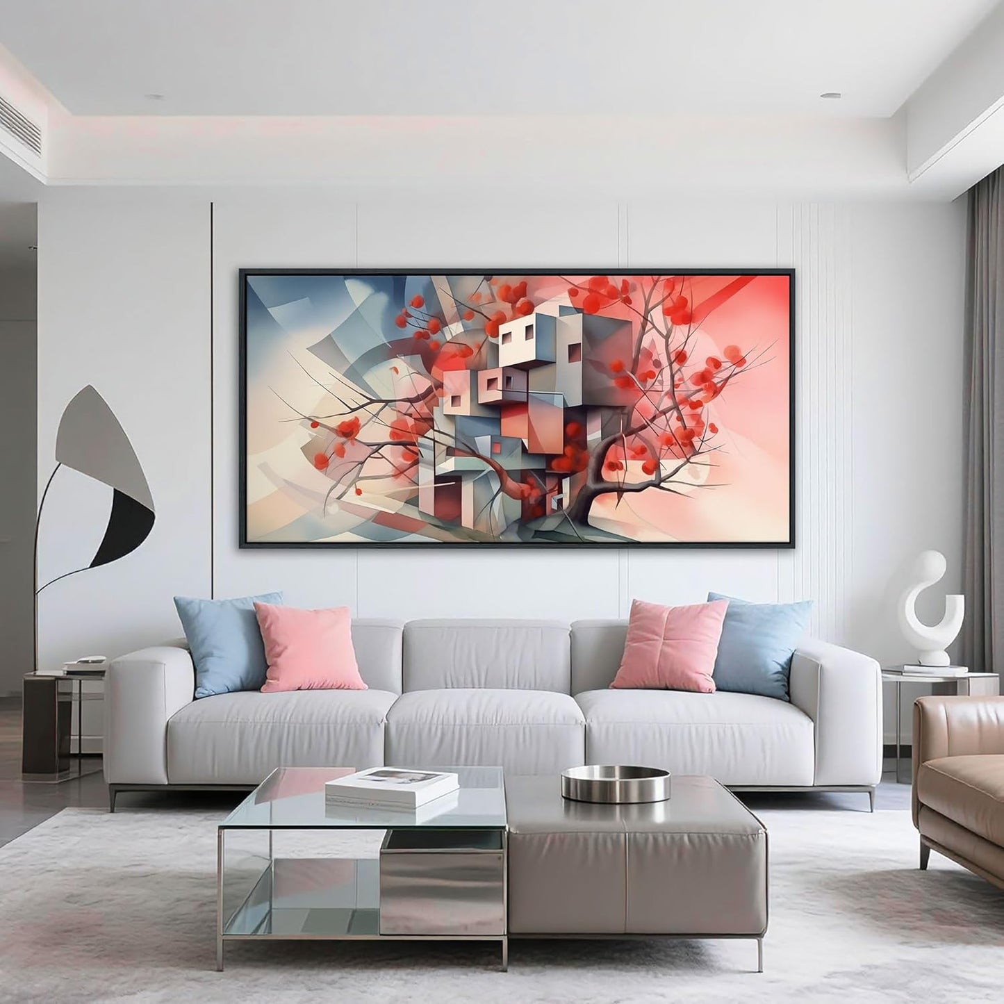 QZQCBLC Large Canvas Wall Art, Red Tree Abstract Space Pictures Ultra Modern Style Geometry Paintings Artwork for Living room Bedroom kitchen Home Office Cafe Game Yoga Room Decor 29x58 IN