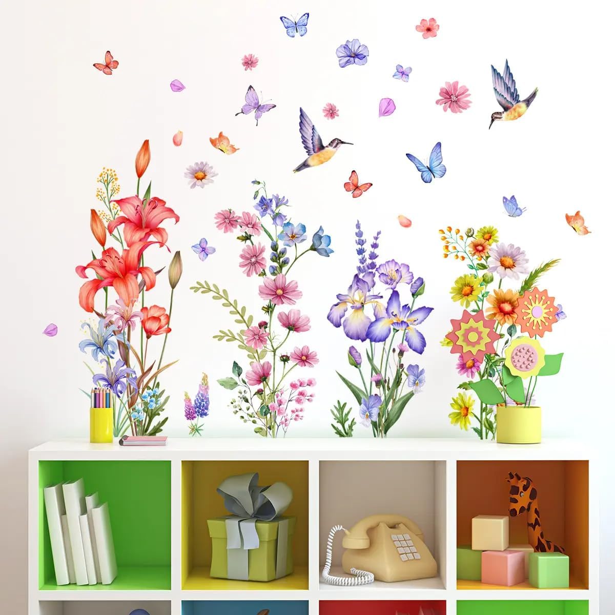 Set of 40 PCS Hello Spring Summer Window Cling Sticker Daisy, Sunflower, Birds, and Butterfly Window Stickers, Spring and Summer Decor, Home, Shop Window Glass Display Stickers (Floral with Birds)