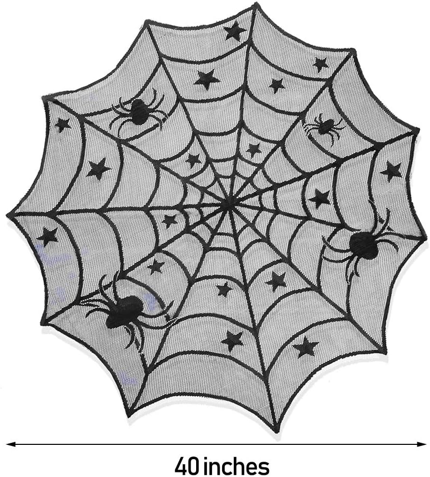 Lulu Home Halloween Table Cover, Round Black Spider Web Halloween Table Toppers for Festival Party Decoration