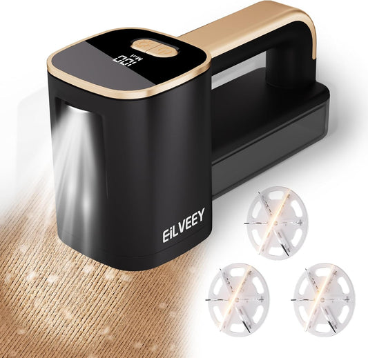 Rechargeable Lint Remover, Fabric Shaver Fuzz Remover, Sweater Shavers with 6-Leaf Blades, 3-Speeds Digital LED Display to Remove Pilling for Clothing and Furniture, Fuzz, Lint Ball, Black