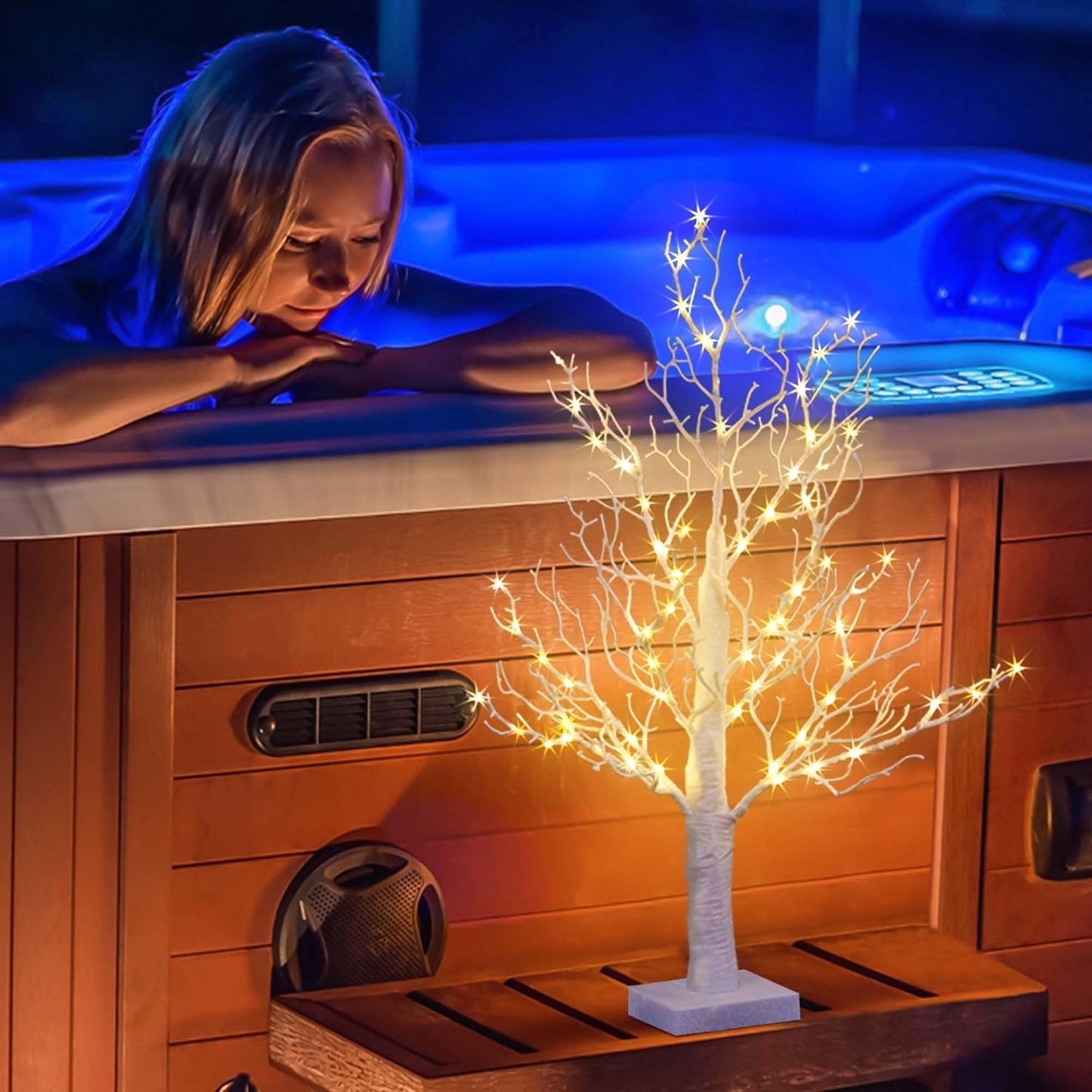 LIGHTSHARE 24IN Lighted Willow Tree Bonsai 70 Mini LED Lights Artificial White Birch Tree for Home, Festival, Wedding, Nativity, Party, and Christmas Decoration, Plug in or Battery (White)