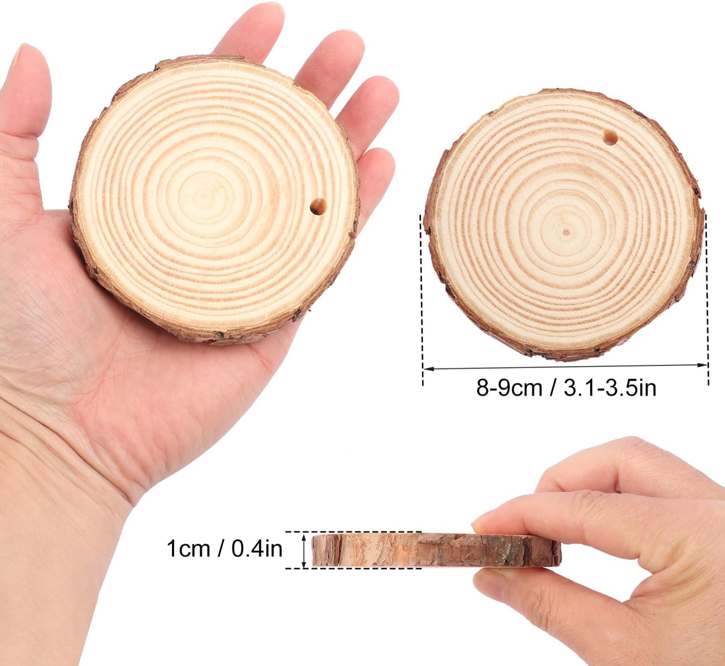 60 PCS 3.2-3.6inch Unfinished Wood Slices, Natural Wood Slices, Predrilled with Hole Wood Slice for DIY Arts Craft Christmas Ornaments