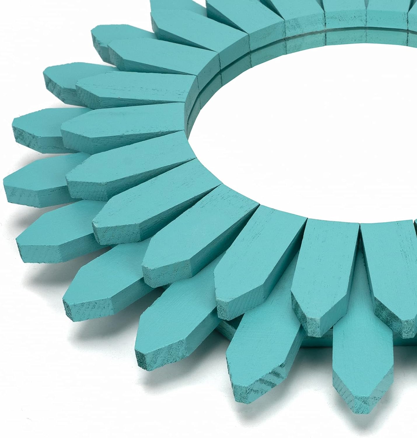 Honiway Beach Wall Decor Mirror 12 inch Wood Coastal Wall Decor Sunburst Boho Home Decor Room Decor for Bedroom Living Room Bathroom Cyan