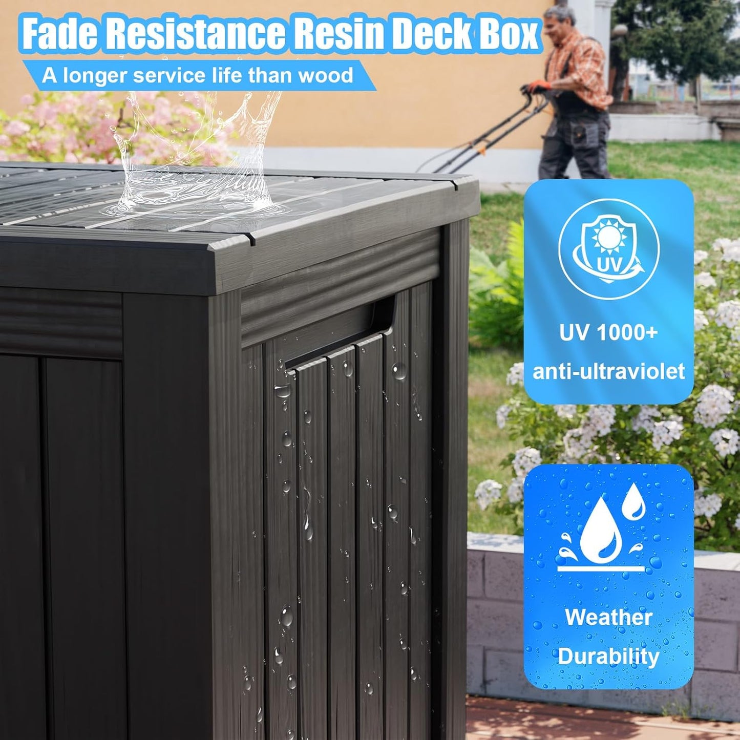 180 Gallon Outdoor Deck Box,Storage Lockable Waterproof Patio Furniture,Garden Tools,Cushions,Pool Accessories Outside Storage Resin Box(Black)