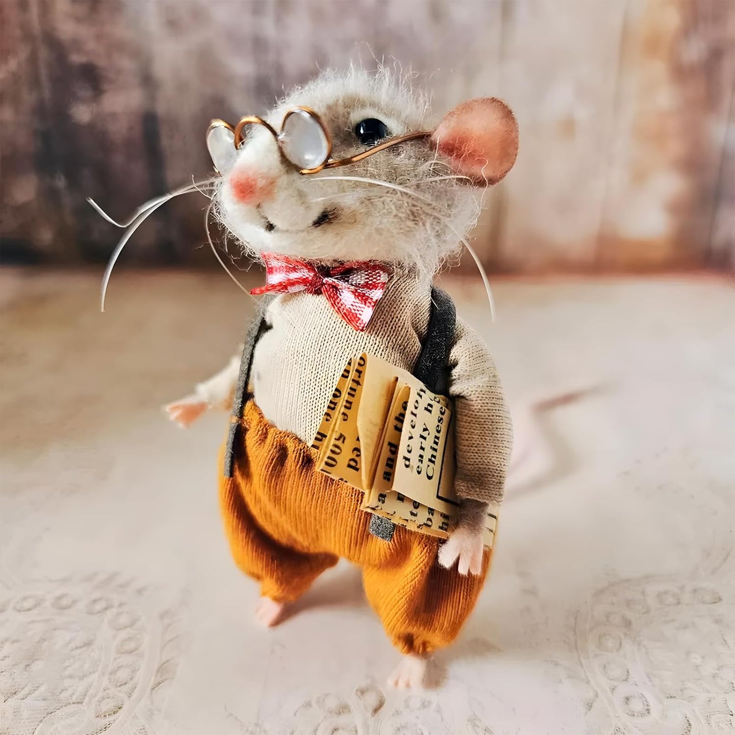Felted Mouse, Cute Miniature Dollhouse Felt Mouse Ornament, Felt Wool Mice Figurine for Holiday Decor, Needle Felted Mouse Doll Decorations Festival Statue (Full of Christmas Spirit)