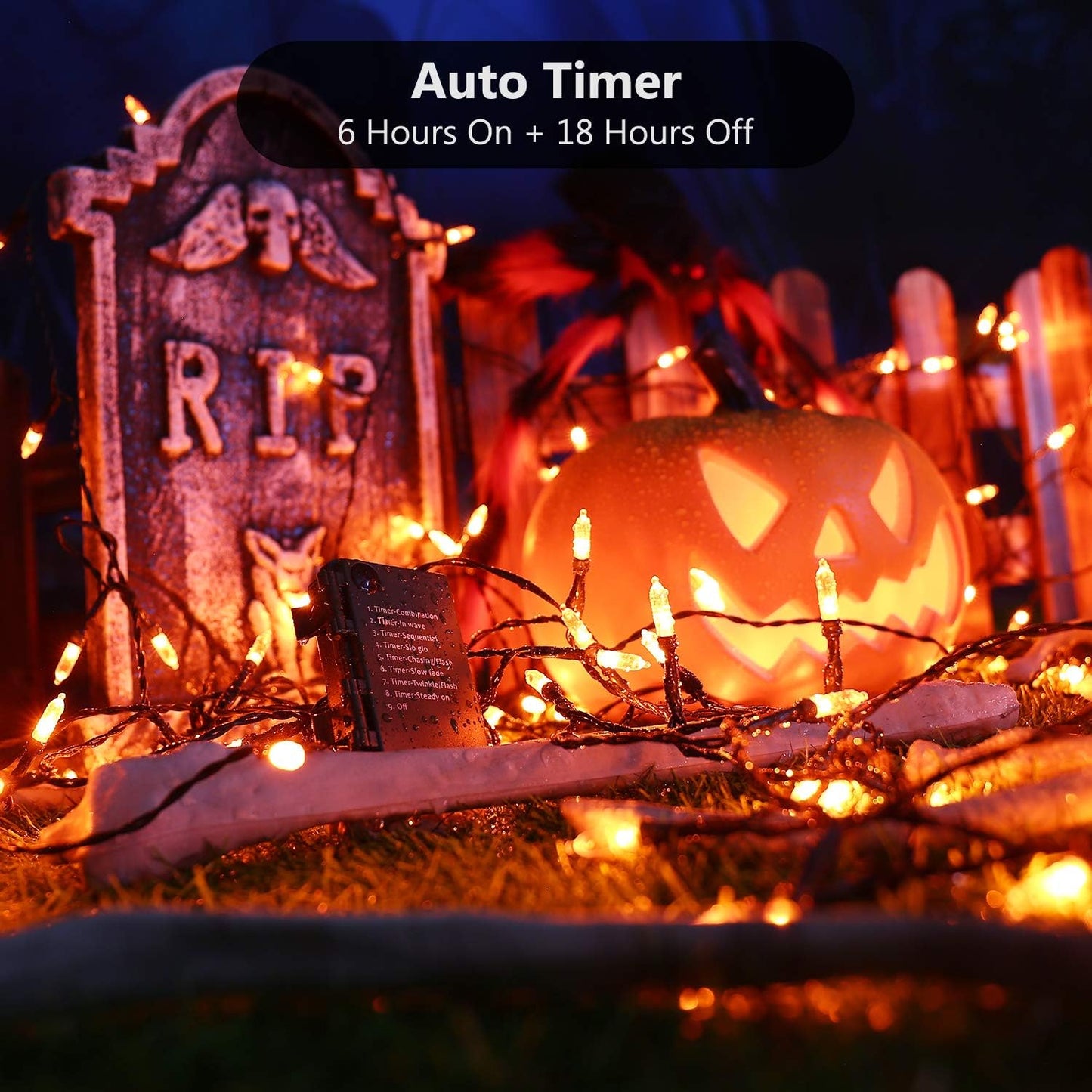 BrizLabs Orange Halloween Lights, 33ft 100 LED Battery Halloween Lights, 8 Modes Orange String Light with Timer, Indoor Outdoor Battery Light String for Party Xmas Thanksgiving Bedroom Patio Decor