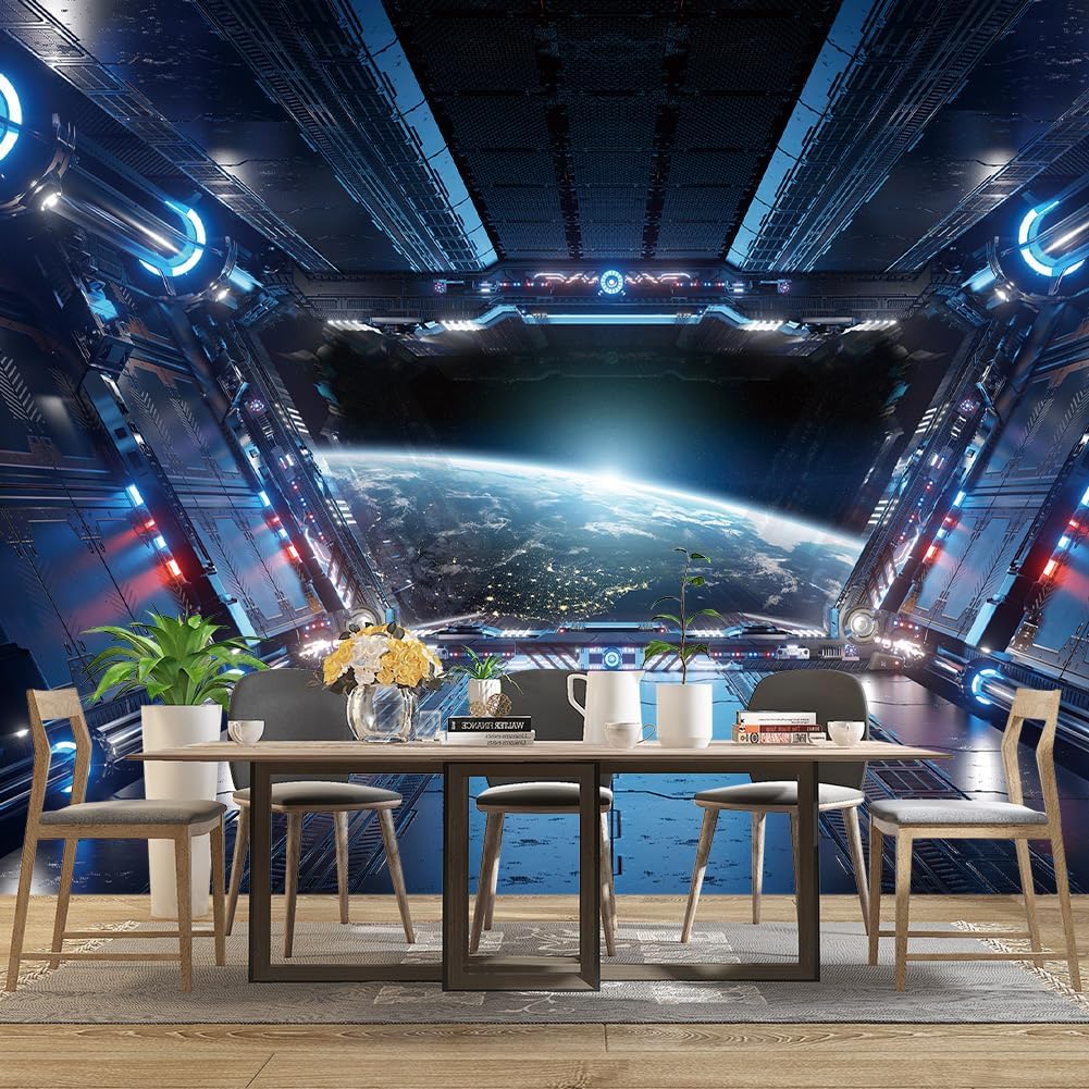 3D Spacecraft Space Wallpaper Bedroom Technology Spaceship Space Capsule murals Office Decor Living Room tv Background Large Wall Mural - 137"x96"（Not Peel and Stick）