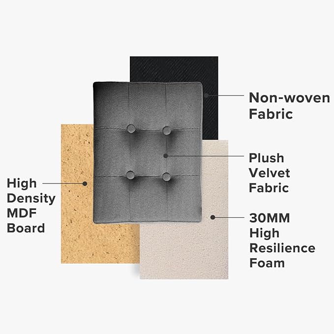 LINMAGCO Ottoman Storage Ottoman with Storage Small Foot Rest Stool Under Desk Stool Short Folding Footrest Linen Cloth Dark Gray 16X12X12IN