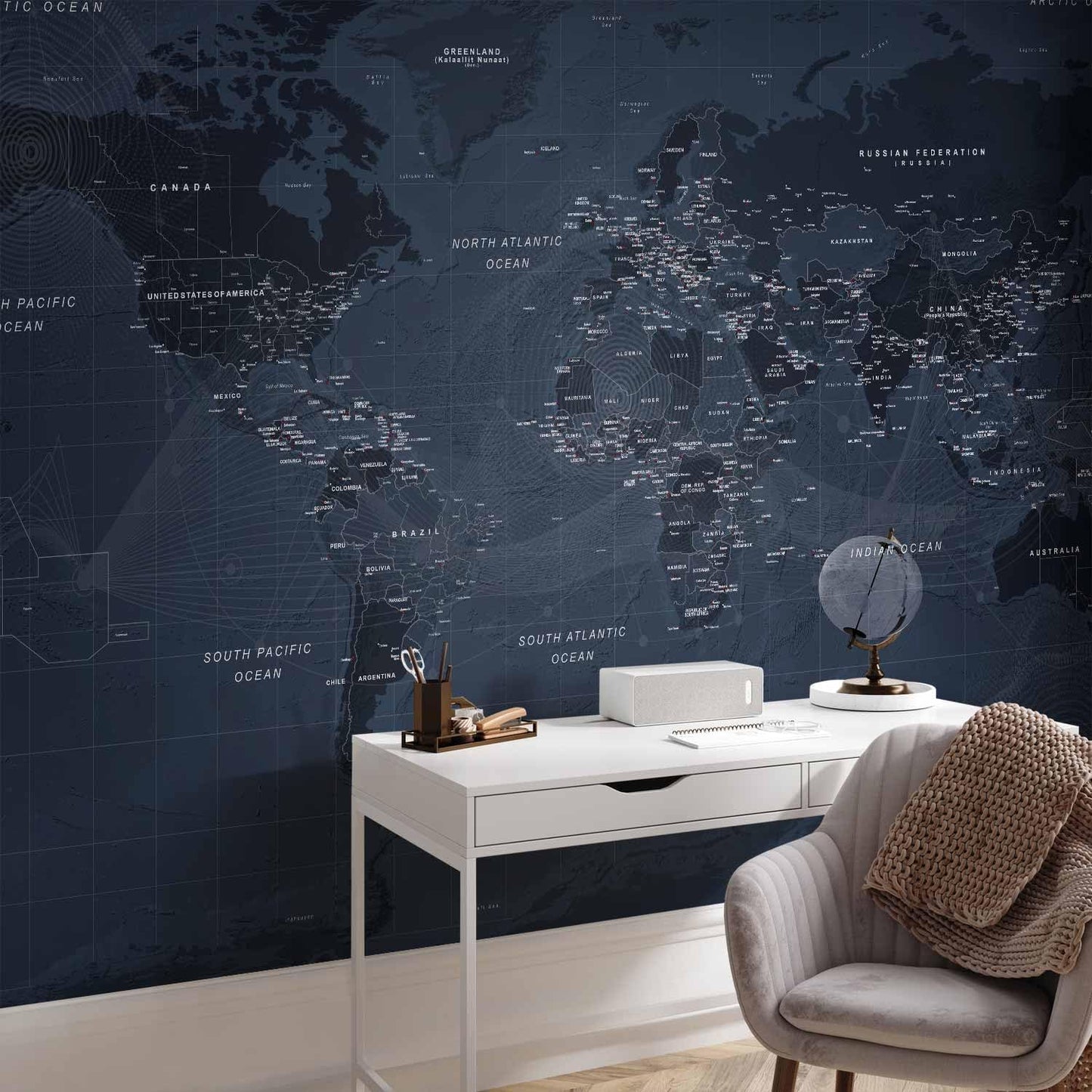 artgeist Premium Wall Mural World Map 138x101 in - XXL Non-Woven Wallpaper Fleece Wall Decor Photo Print Picture Image Design Home Map of The World k-A-0123-a-a