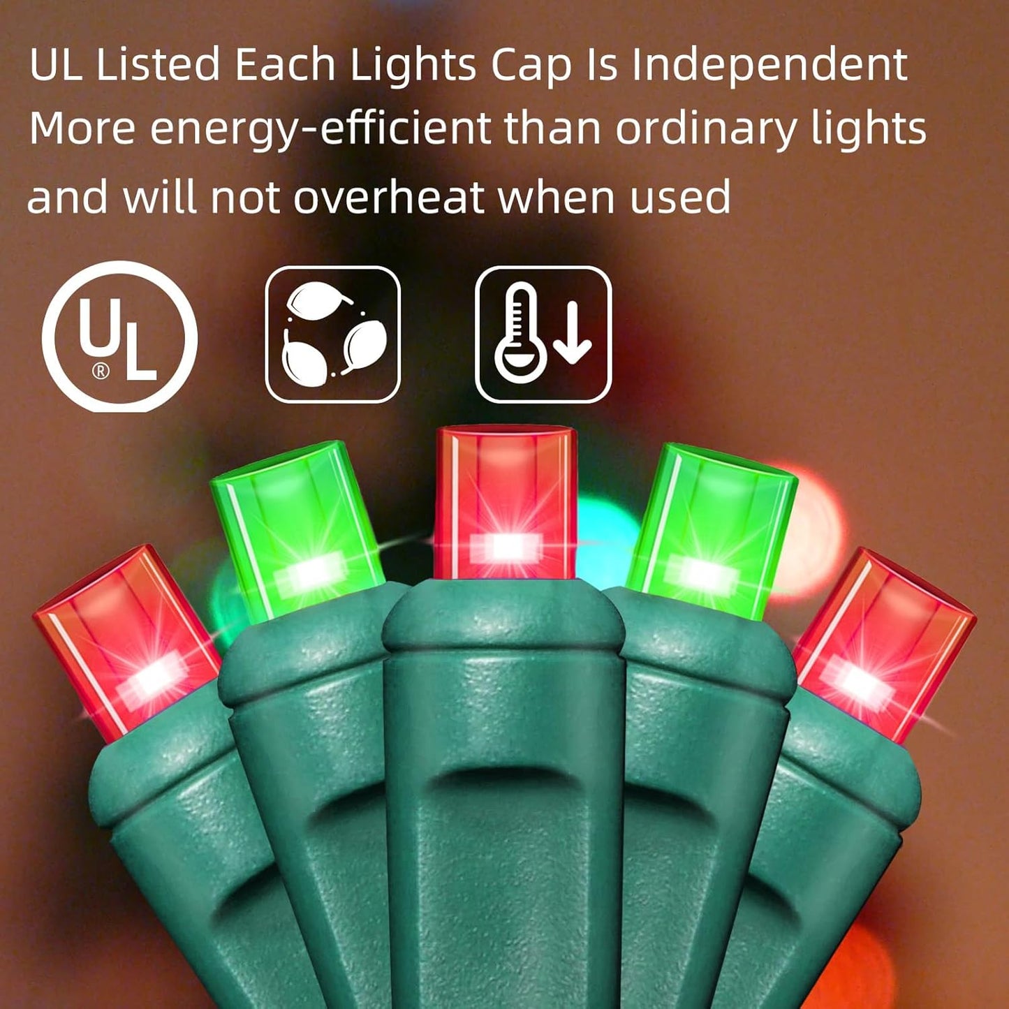 100Count (2pk of 50L) String Lights, LED Christmas Lights, 6" SPACING,Green Wire,Red and Green