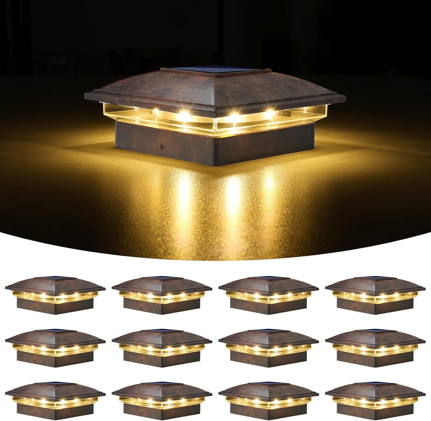 VOLISUN Solar Post Cap Light Outdoor 12pack,Solar Deck Fence - Post Lights Waterproof for 4x4 Wooden/4x4 Vinyl, with Warm White/Cool White for Garden/Patio/Porch