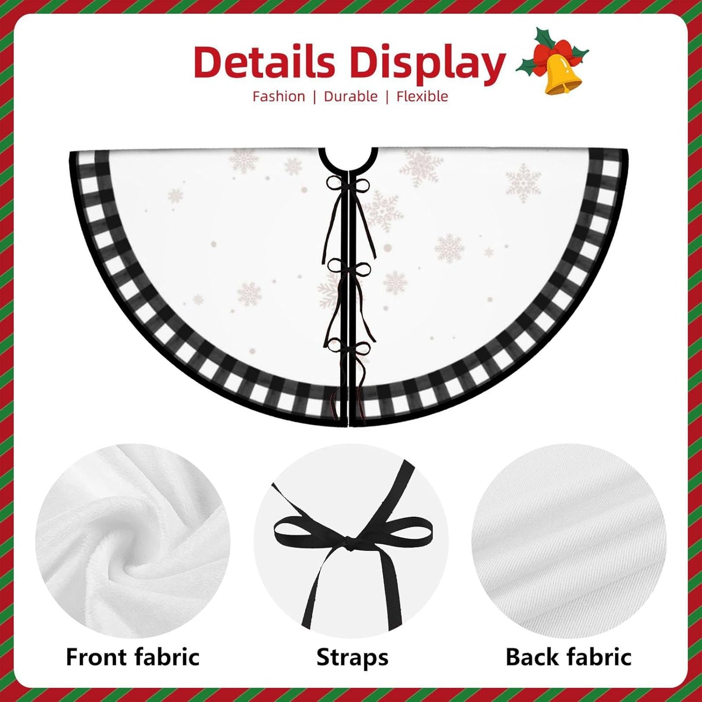 Christmas Tree Skirt 48 Inch Buffalo Plaid Xmas Tree Skirts Rustic Vintage Farmhouse Black and White Christmas Decoration Ornaments for Merry Christmas Holiday Party Indoor Outdoor