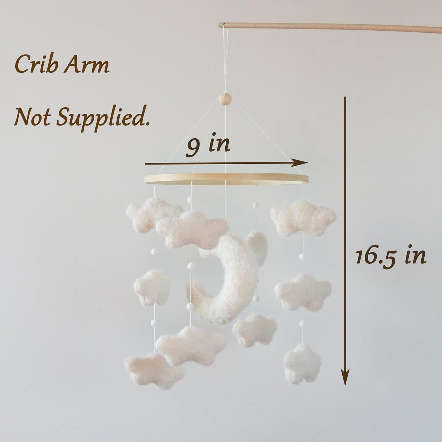 Boucle Cloud Moon Crib Mobile Boho Baby Mobile for Crib Neutral Nursery Mobile for Boys & Girls